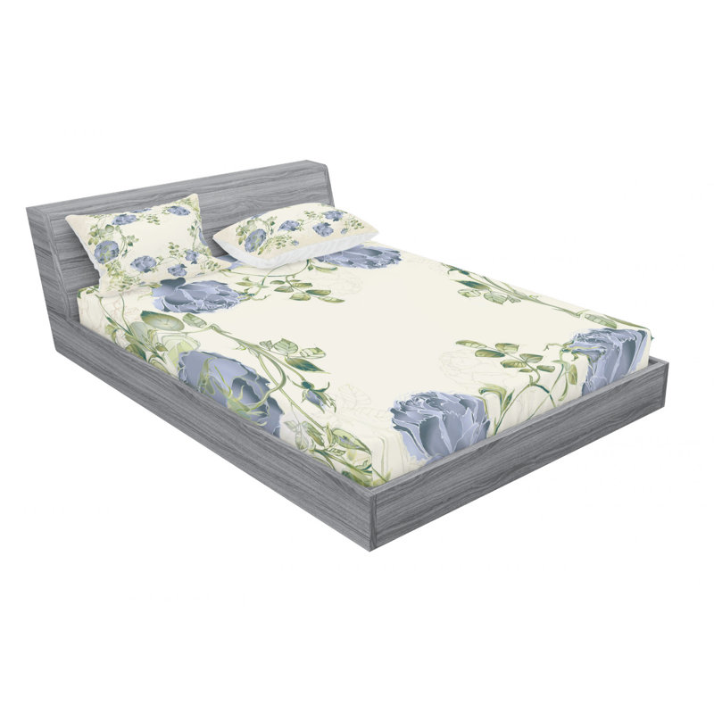 Microfiber Floral Sheet Set, Full/Double Sheet Set with Fitted Sheet