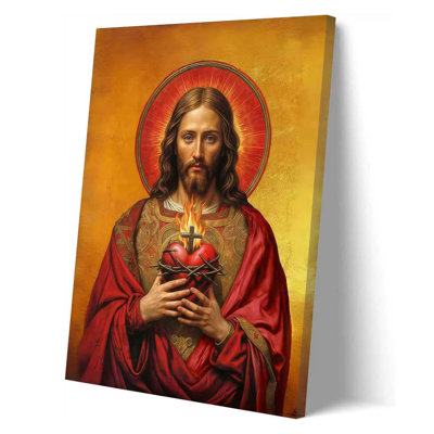 Jesus Sacred Heart Framed Canvas Wall Art Eligious Catholic Painting Picture Wall Decor Christian Poster Print Artwork For Bedroom Living Room Prayer