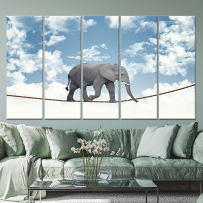 Éléphant, art mural: impression abstraite, décor moderne, toile tendue 5P