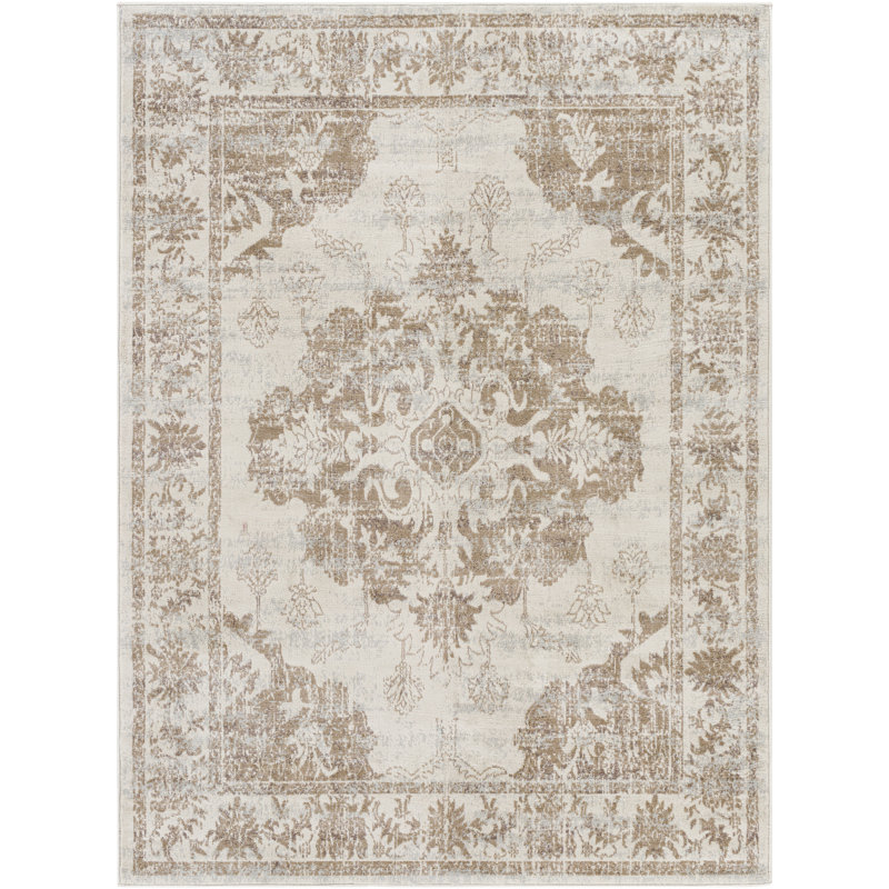 Tapis oriental brun clair / ivoire / gris Emmert, Rectangle 6 pi 7 po x 9 pi