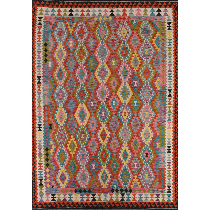 Tapis oriental réversible en laine Kilim 9 x 11