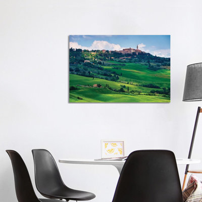 View Of The Town Pienza In A Tuscan Countryside, Italy by George Oze - Wrapped Canvas Print
