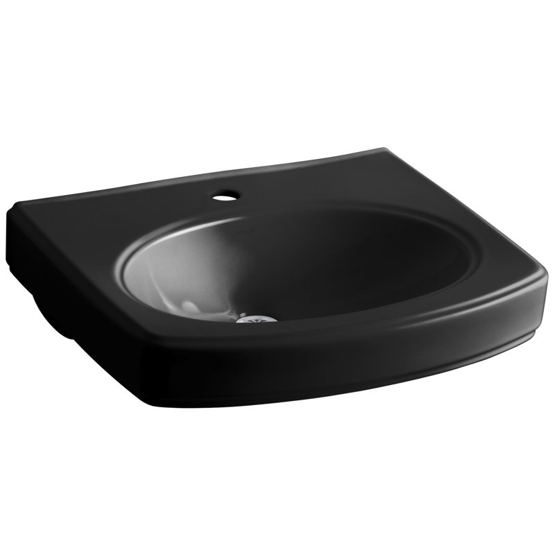 Pinoir Vitreous China 22" Wall Mount Bathroom Sink with Overflow, Black , Single 