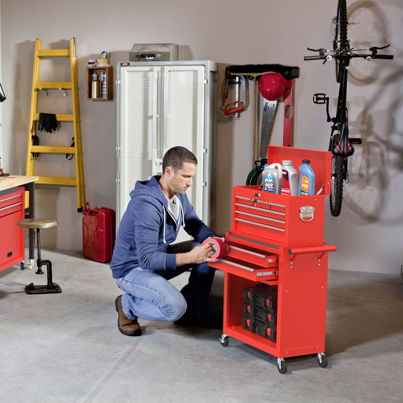 Coffre à roulettes inférieur 8 tiroirs Amatrudo, Rouge