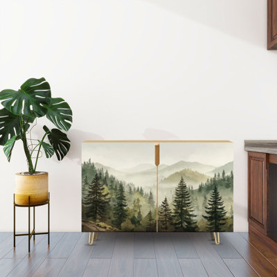 Buffet buffet avec rangement Aquarelle pin serein avec 2 portes pour le salon et la cuisine
