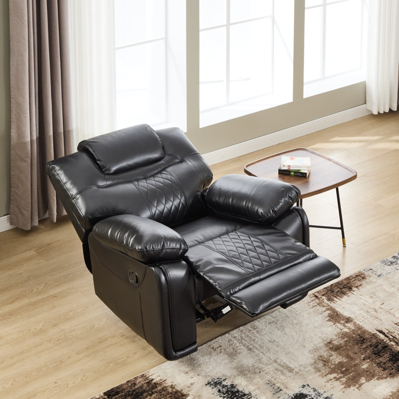 Fauteuil inclinable manuel en cuir véritable 40,9 po Jepum avec siège spacieux et confortable, Marine