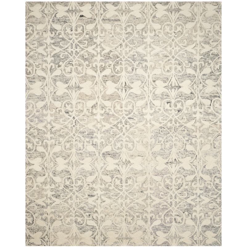 Tapis gris clair / ivoire en laine touffeté à la main Davvid, Rectangle 6 pi x 9 pi