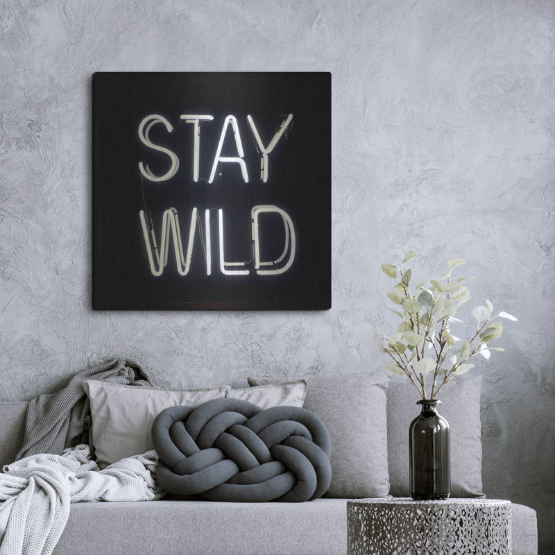 Ebern Designs «Stay Wild In Neon White» par Luxe Portfolio, art mural en métal, H 36 po x l 36 po