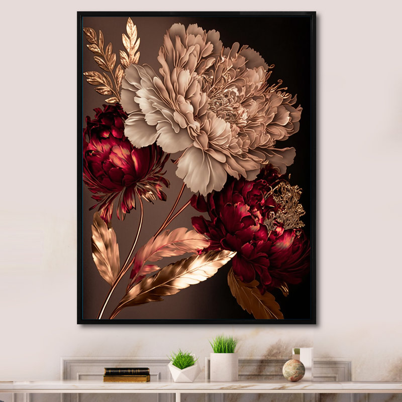 «Gilded Rose Vintage Glam IV», art mural floral, L 24 po x H 32 po, Toile avec cadre flottant noir