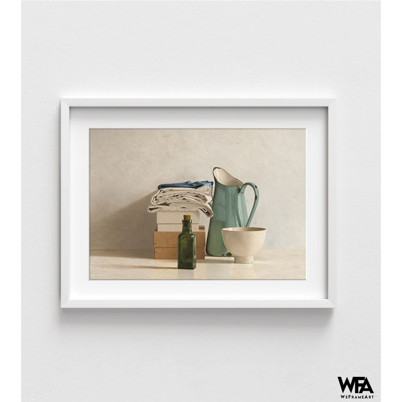 Deux boîtes-Chiffons-Bouteille-Carafe et bol par william de bont, Framed Print with Mat, H 36 po x l 48 po, Blanc