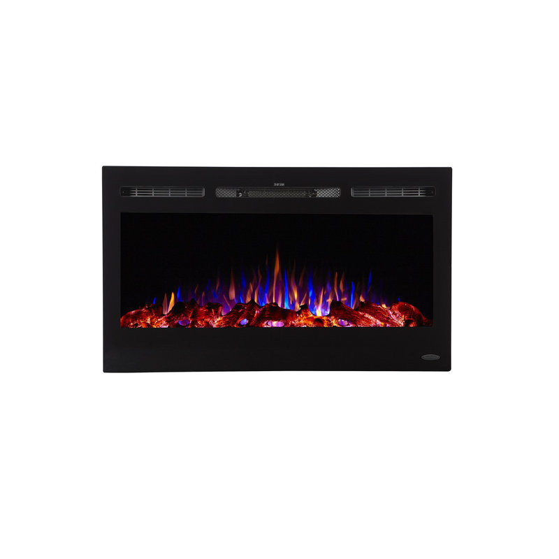 Sideline 28-Inch Black Glass Wall-Mount Electric Fireplace