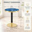 Mid-Century Round Bistro Table, 23.6" Emerald Blue Accent Table with Black & Gold Metal Base, High-Gloss UV Faux Stone Small Dining Table, Unique Designer Coffee Table for Apartment.