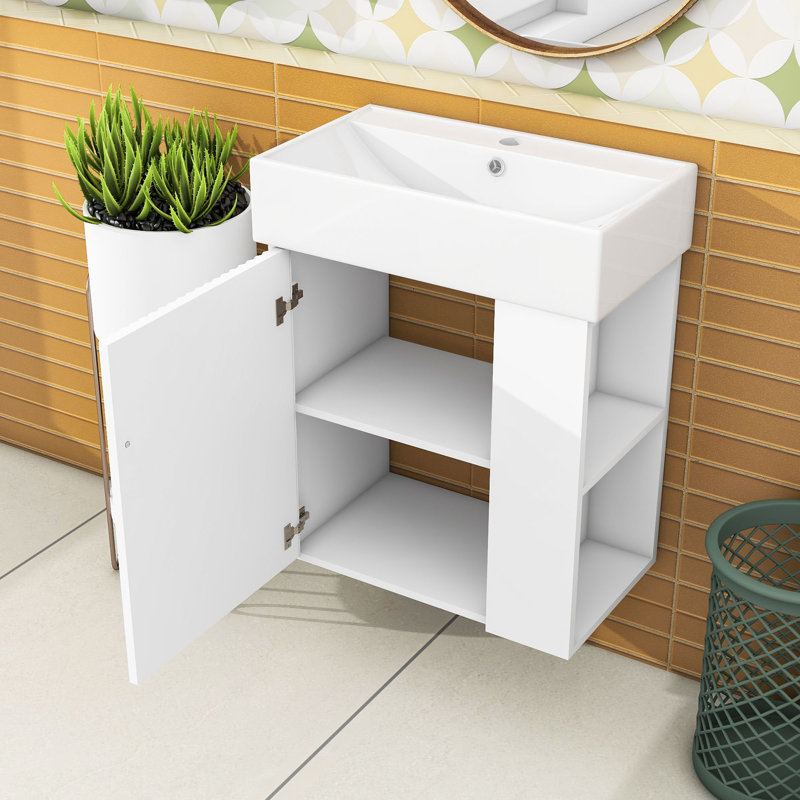 Meuble-lavabo 21,6 po avec lavabo en céramique, Blanc