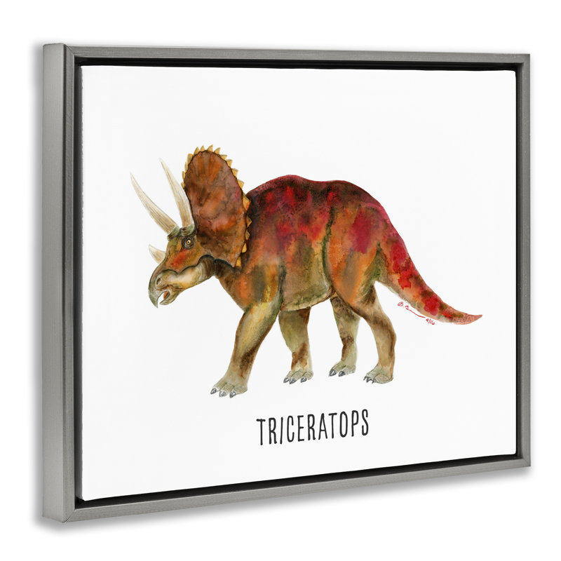 «Triceratops Dinosaur Apprendre» par Brett Blumenthal, Cadre flottant gris lustré, H 25 po x l 31 po