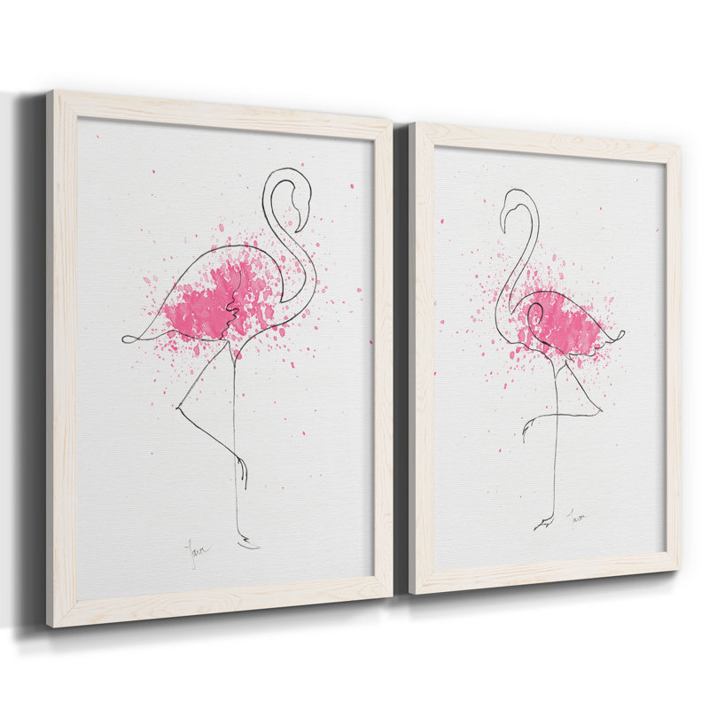 Flamingo Splash I - ensemble de 2 reproductions d'art, H 31,5 po x l 47 po x P 1,5 po, Toile blanche encadrée, Pas de tapis