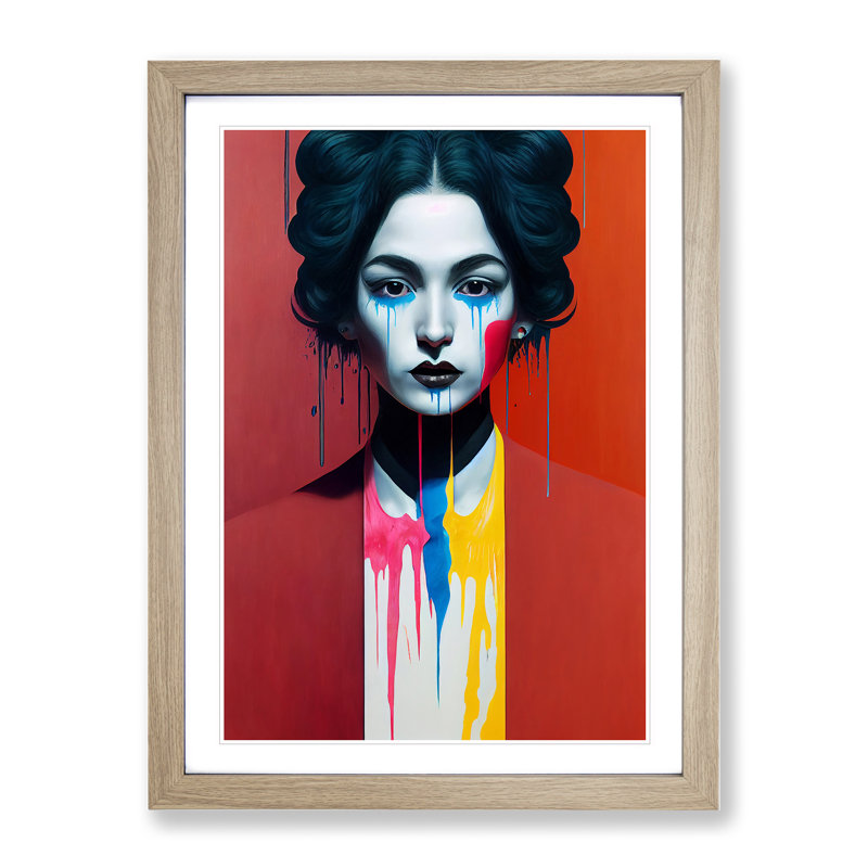 Painted Woman No.3 Abstract - Wall Art, 64cm H x 46cm W, Oak Framed