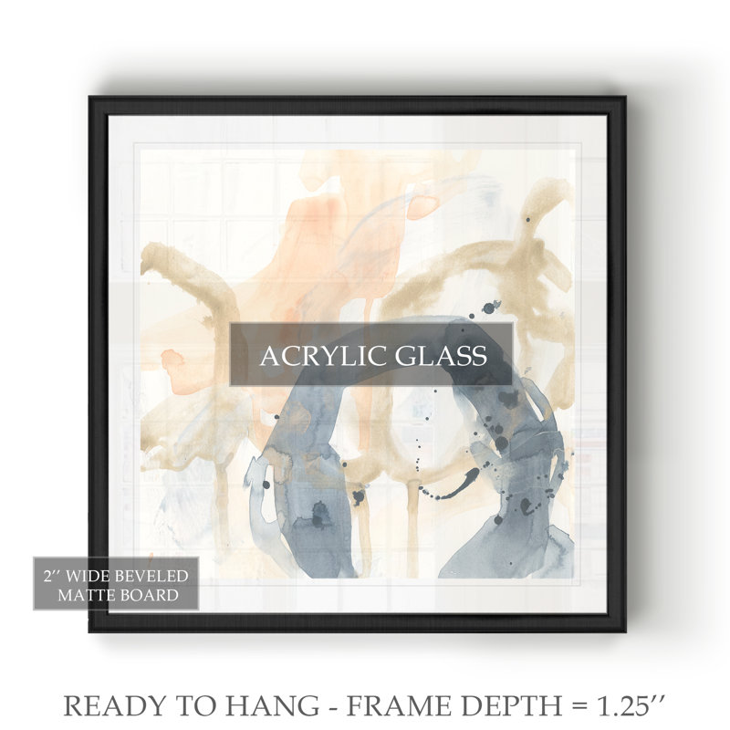 «Liquide Blueprint VI», peinture sur toile, H 17,5 po x l 17,5 po x P 1,5 po, Cadre noir