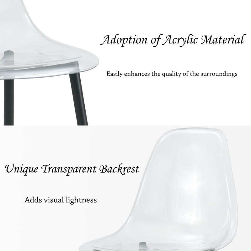 Ensemble de 8 chaises de salle à manger transparentes et minimalistes en plastique, Noir, noir, noir, noir