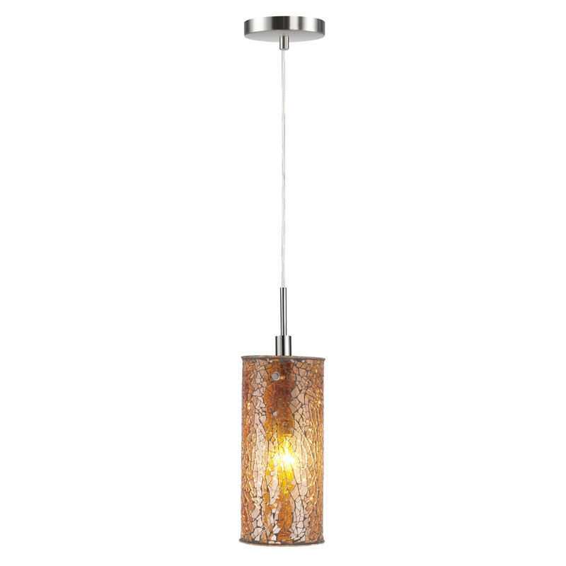1 - Light Single Pendant, Mosaic Amber Glass, Nickel