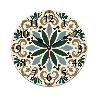 Green Beige Geometric Tile Decorative Wall Clock, 12 x 12 Inch