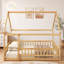 Structure de lit en bois avec structure de toit, garde-corps de sécurité, lit plateforme pour les adolescents-1925202641