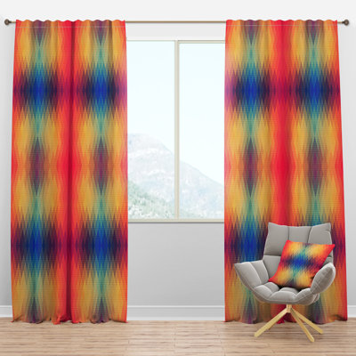 Multicolor Geometric Pattern - Geometric Curtain - Velvet Room darkening - 1 panel