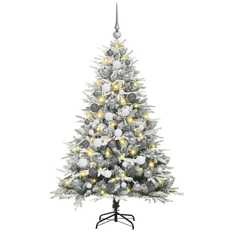 Artificial Pre-lit Christmas Tree with Ball Set, White/Silver, 180cm H