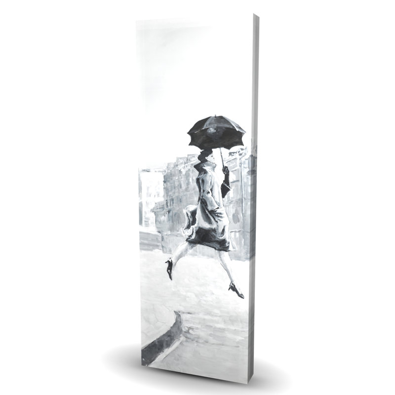 Femme sous la pluie - Toile figurative grise pour la décoration intérieure