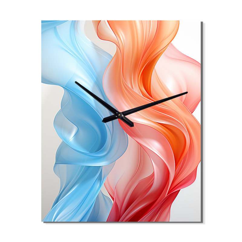 Horloge murale contemporaine à vagues abstraites orange et bleu I, Grand