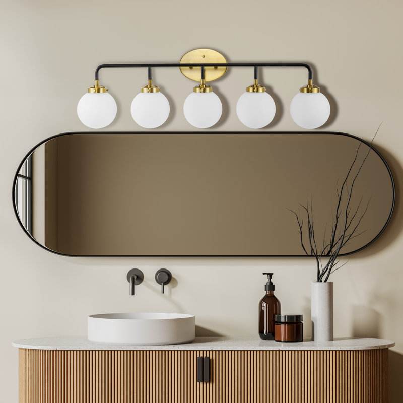 Claudio Contemporary Transitional Iron/Glass LED Vanity Light, Brass Gold/Black, White, 5