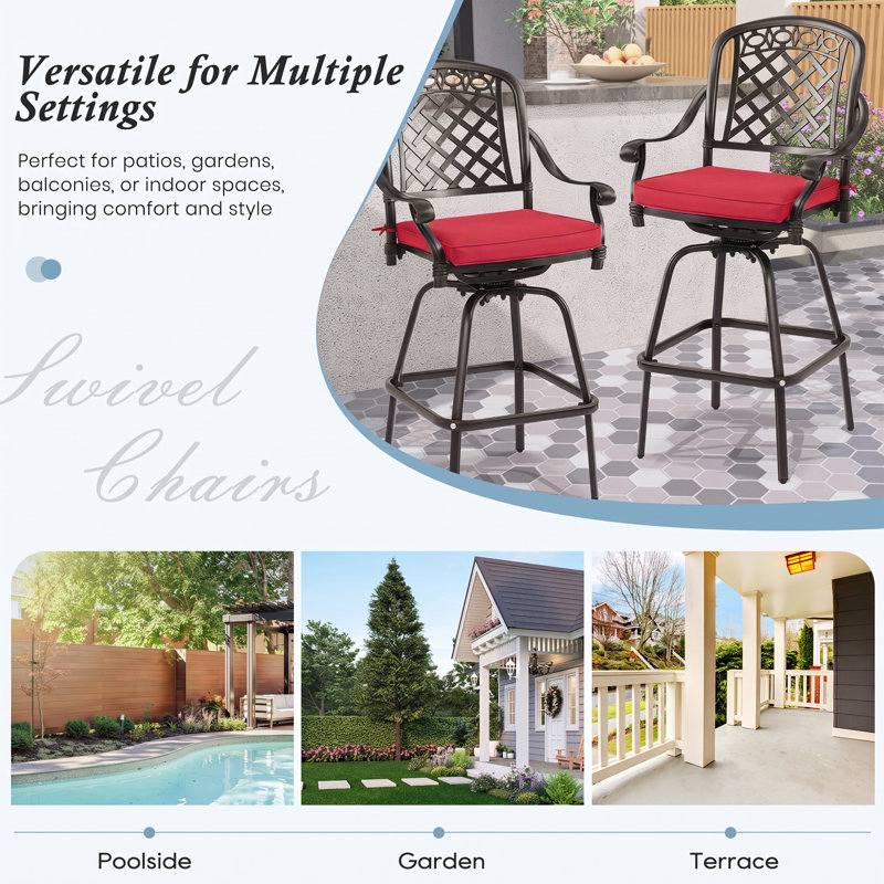 Ensemble de 6 tabourets de bar pivotants pour l'extérieur, 6, Rouge