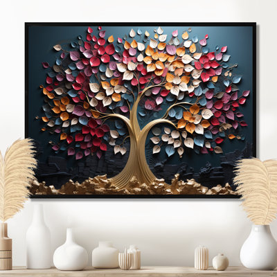 Arbre doré rose et bleu sur fond bleu - Art mural arbre