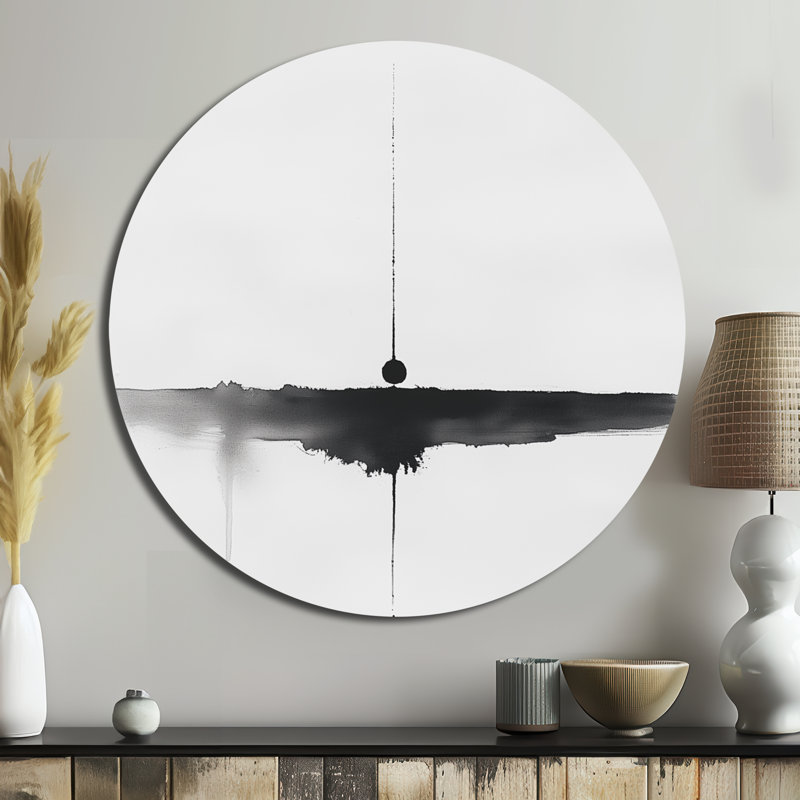 «Midnight Dot & Line», art mural rond abstrait en métal minimalisme, L 29 po x H 29 po
