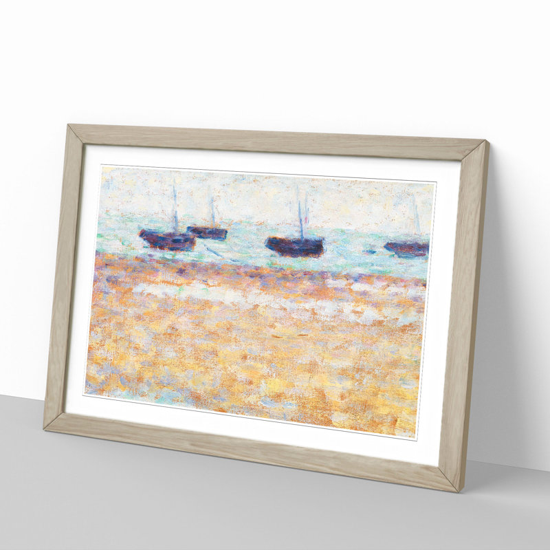 Four Boats at Grandcamp by Georges Seurat - Picture Frame Painting, 27cm H x 36cm W x 2cm D, Oak Framed
