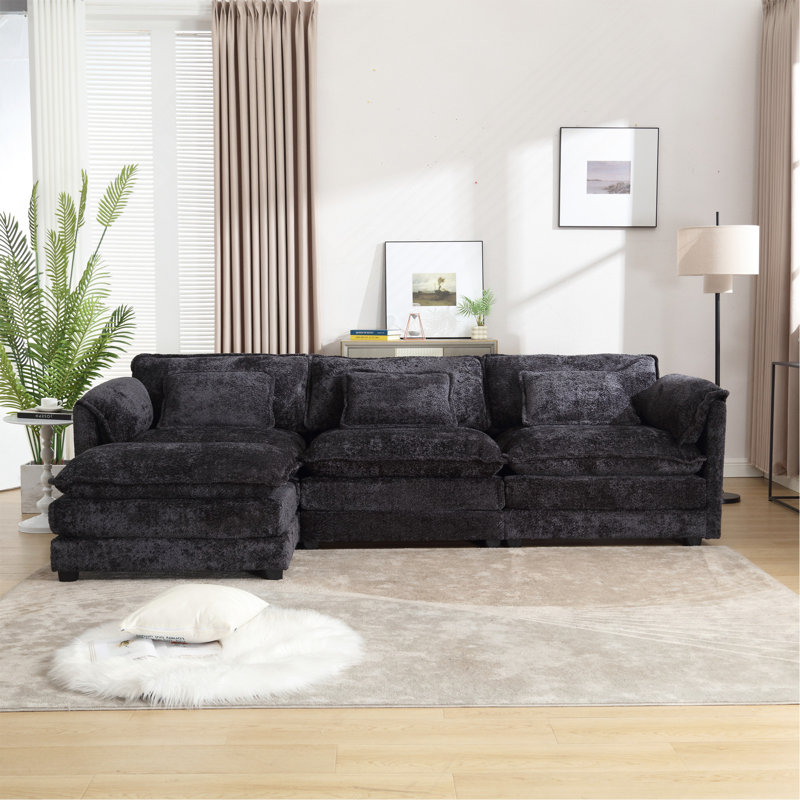 Grand canapé modulaire moderne en tissu chenille en L
