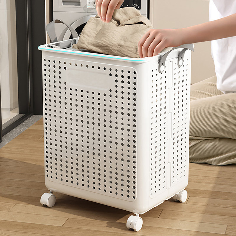 Plastic Rolling Laundry Hamper with Handles