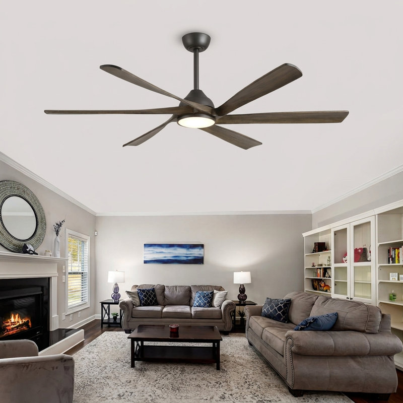 6 Blade Soild Wood Ceiling Fan with Light, Smart APP & Remote Control, 3 Color LED, Quiet DC Motor, Adjustable Downrods (6”/12”/24”)