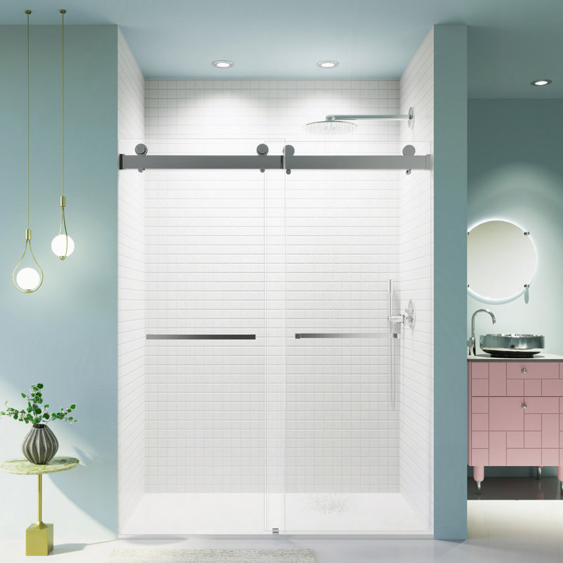 56 po x l 76 po x H 76 po sans cadre porte de douche coulissante en chrome