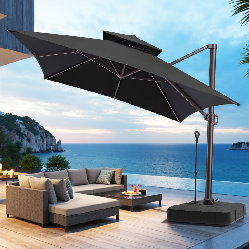 Parasol rectangulaire en porte-à-faux 154 po x 119 po avec base Easy-Move | Mobilité d'une personne, Noir
