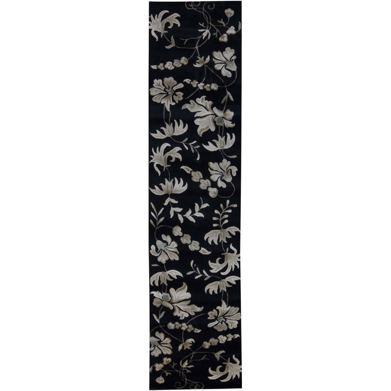 Hand-Knotted High-Quality Black and Ivory Runner