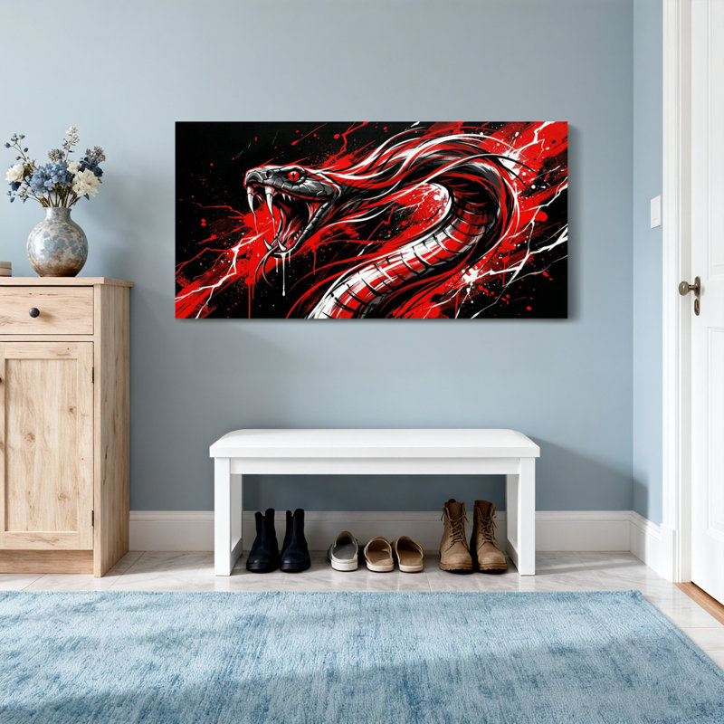 Animaux, serpent rouge avec éclairs et éclaboussures de sang, H 20 po x l 40 po