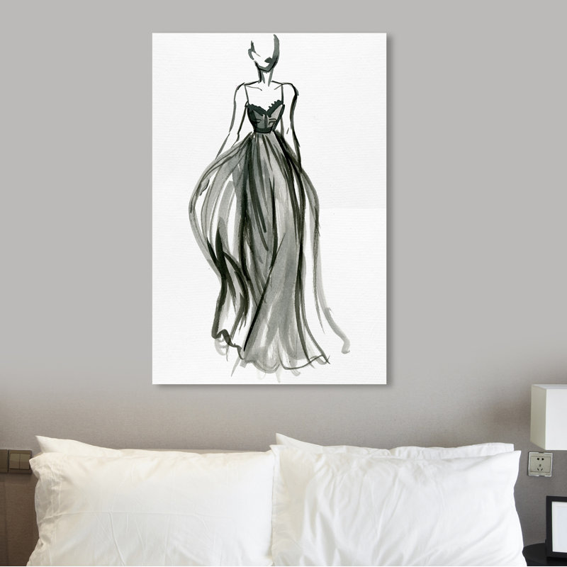 " Elegant Dress Ink VII ", 24" H x 16" W x 1.5" D, Wrapped Canvas