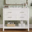 36 po, meuble-lavabo de couleur blanche, lavabo en céramique, plateau à accès rapide, tiroirs pleine extension, poignées argentées, fonction de fermeture en douceur, tablette inférieure ouverte, meuble-lavabo moderne de style Mid-Century de 36 po-1174124160
