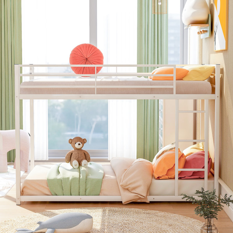 White Low Bunk Bed Twin Over - And Metal Frame With , Profile For Added Security, Twin, White
