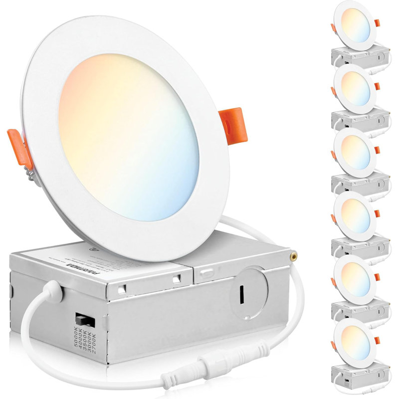 Paquet de 6 DEL intégrée ultra-mince 5cct à intensité variable encastrée avec boîte de jonction, 2700k à 5000k Selecttable 700lumens