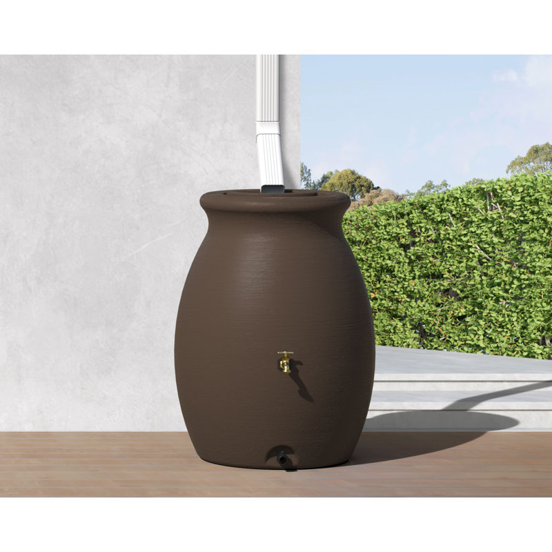 Algreen 50 Gallon Brownstone Plastic Rainwater Collection Barrel