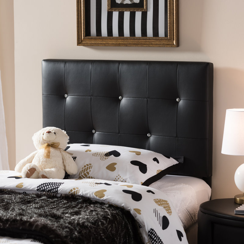 Espartaco Upholstered Faux Leather Panel Headboard, Black