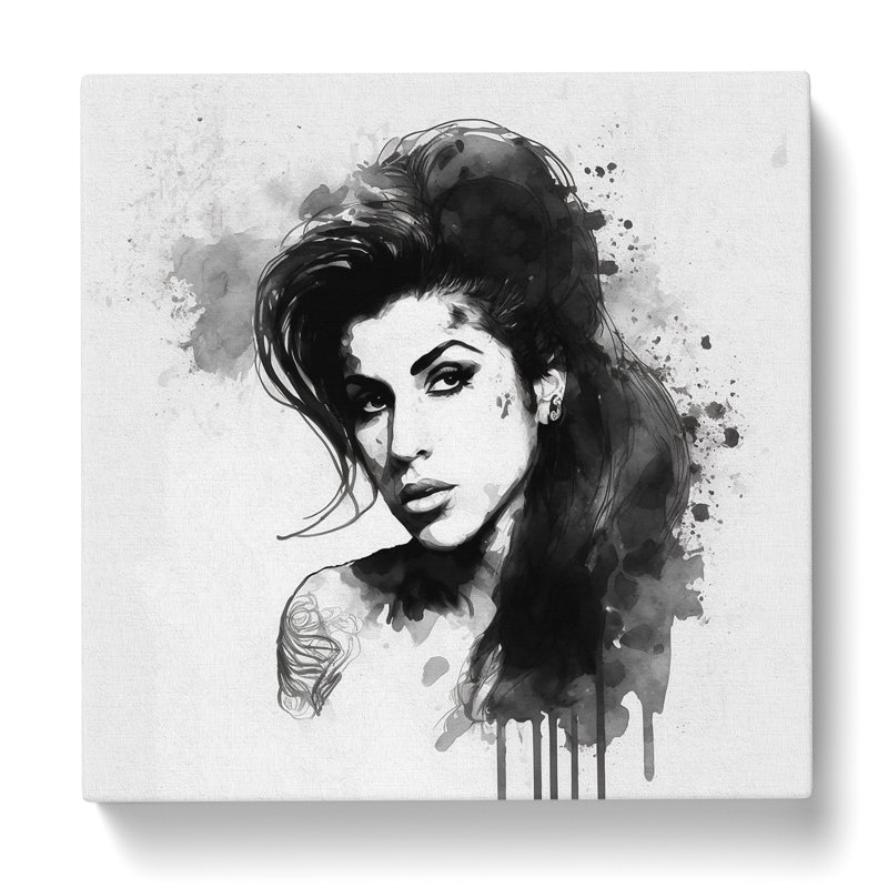 Amy Winehouse Ink Wash - No Frame Print, 35cm H x 35cm W x 3cm D