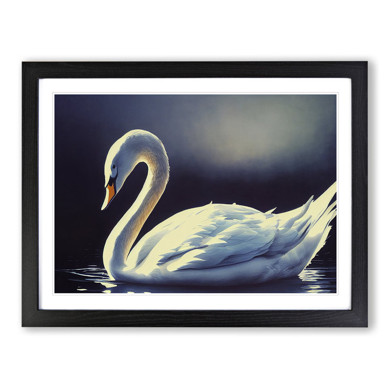 Luminous Swan - Single Picture Frame Print, Black, 46cm H x 64cm W x 2cm D