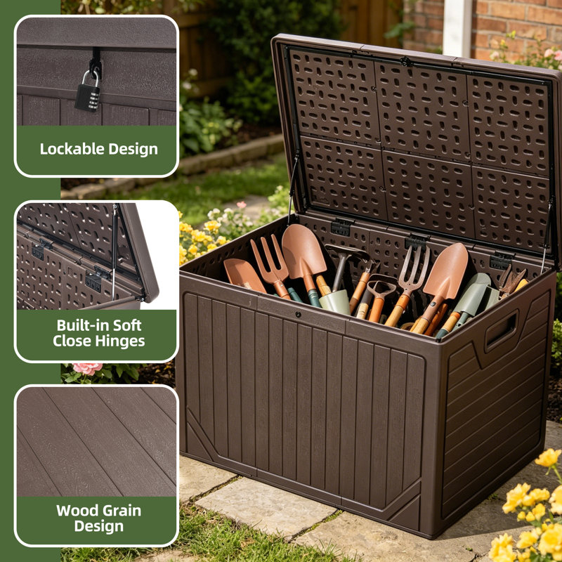 Balconera 230 Gallon Resin Lockable Outdoor Deck Box, Brown